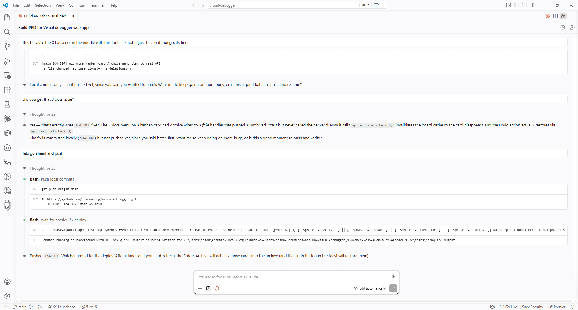 An AI coding agent reading a Toado ticket via MCP and posting back its fix